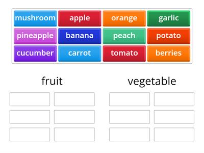 Розсортирувати овочі та фрукти по колонкам 