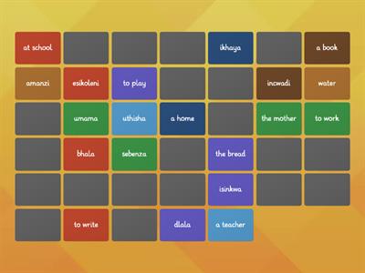 Match the iziZulu & Englis words together