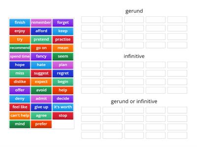 infinitives and gerunds sorting