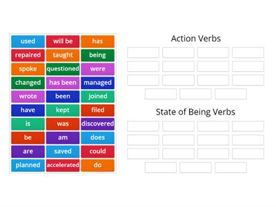 Action or State of Being Verbs