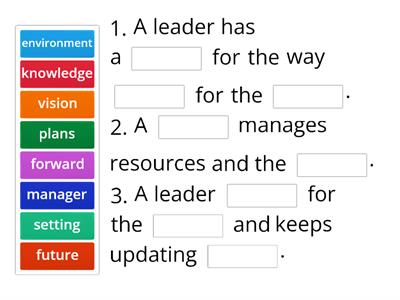 Leadership and management Missing words