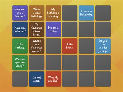 iWonder 4 Welcome! All about me Bingo (questions and answers - set 1)