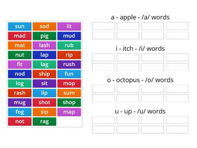 1.2 Put the Words in the Right Group by Vowel Sounds for Wilson 1.2