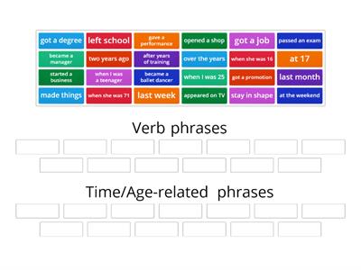 Verb and time/age related phrases