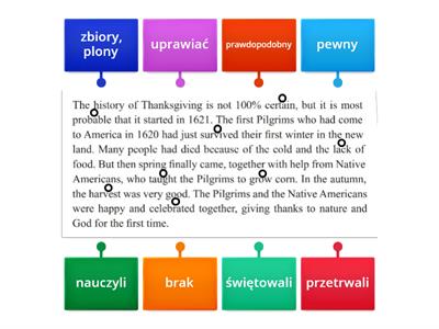 Giving thanks text with vocab