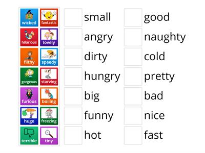 Better Adjectives = Match the strong and weak adjectives EAL Y2