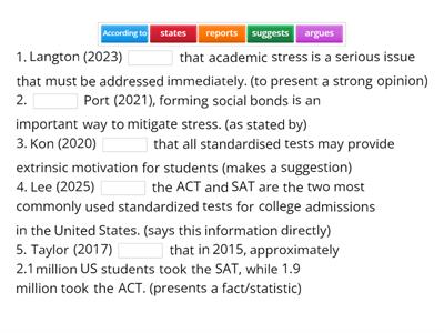 Academic Stress: Reporting verbs