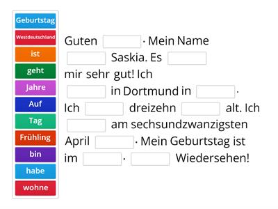 Füll die Lücken aus! Fill in the gaps 1st Year German