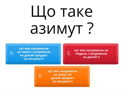  Орієнтування на місцевості. Азимут.  6 клас