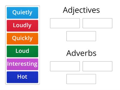 Classify the followings as adjective or adverbs.