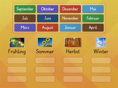 Welcher Monat gehört zu welcher Jahreszeit? Ordne richtig zu!