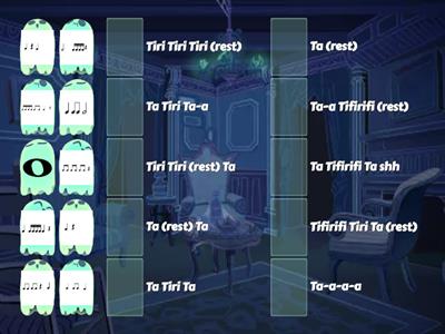 Match the rhythmic pattern syllables with correct rhythmic patterns.