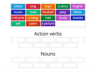 Sorting nouns and action verbs