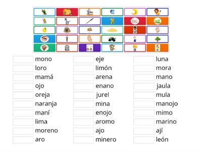 Lecciones Método Matte "ojo", "mamá", "mano", "lana" y "loro".