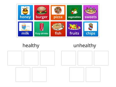 Classify the kinds of food into healthy or unhealthy.