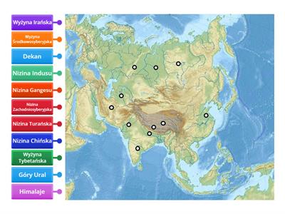 Mapa Azji - krainy geograficzne