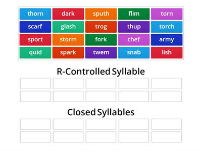 sort r-controlled  and closed syllables
