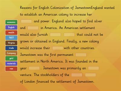 Reasons for English Colonization of Jamestown