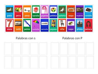 Palabras con s, palabras con p
