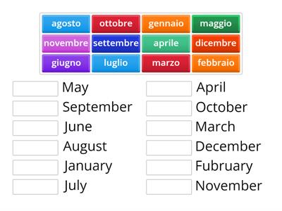 Collega i nomi dei mesi in lingua inglese 