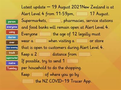 Covid-19 alert level 4 NZ - shopping cloze