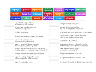 Pasatiempos, lugares (places), deporte - Definiciones