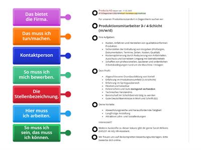 Abschnitte im Inserat zuweisen (Inserat 1)