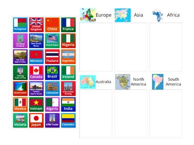 Match Countries, Places and Landmarks with their Continents