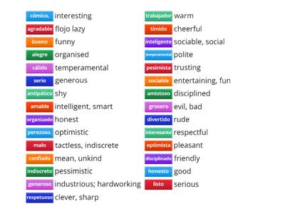 Y10 Vocab 2 / adjetivos de la personalidad