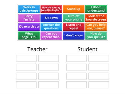 Group sort. Teacher and students' phrases