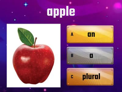 A, AN, PLURAL (množné číslo)- choose the right answer (vyber správnou možnost)-neřiďte se obrázkem