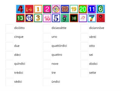 Numeri in italiano da 1 a 20