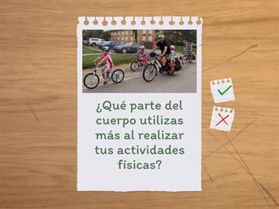 Juegos de movimiento y esquema corporal, escojer la imagen si es correcto marcar un visto o si considera falso marcar X