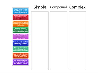 Simple, Compound, and Complex Sentence Sorting