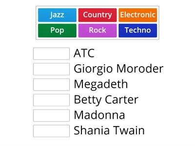 Match the genres with their main exponents