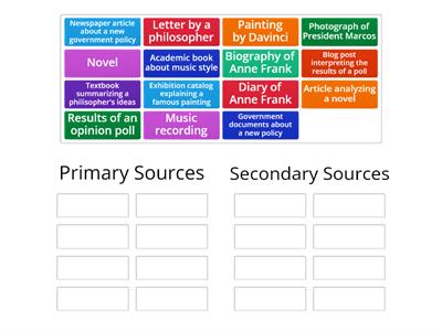 Sorting Primary and Secondary Sources