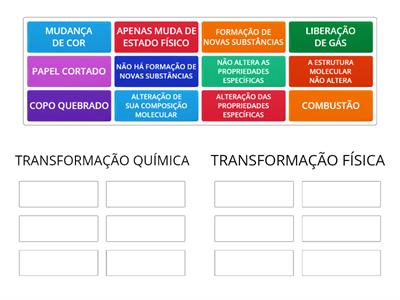 TRANSFORMAÇÕES QUÍMICAS E FÍSICAS - 6.º ANO