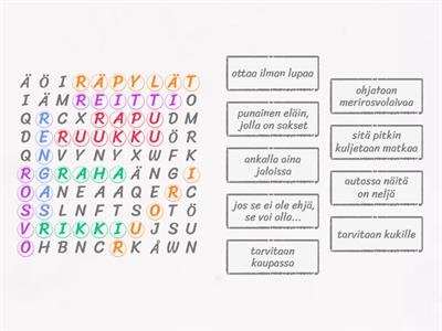 R-piilosanaharjoitus (tee sanat 3x dr-tavuilla = dran dran drapu)