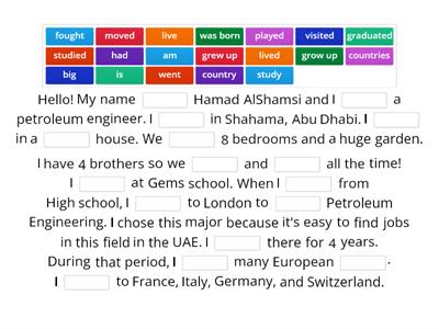 Past Simple Review - Hamad's life - Cloze Activity 1