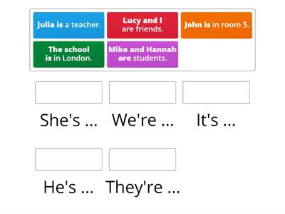 Match the sentences with a subject pronoun and a contraction.