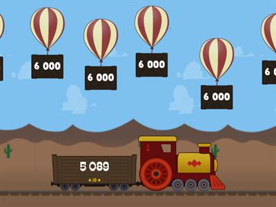 ROTUNJIREA NUMERELOR NATURALE (Spargeți baloanele astfel ca numerele să cadă în vagoanele cu rotunjirea lor la mii)