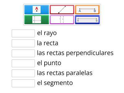 Buscando el segmento, el punto, la recta, el rayo  las rectas paralelas y  las recta perpendiculares