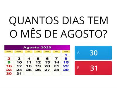 CALENDÁRIO DE AGOSTO 2020