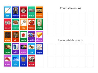 Countable and uncountable nouns. Sort
