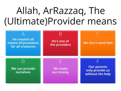 Allah ArRazzaq, The (Ultimate)Provider, Quiz1