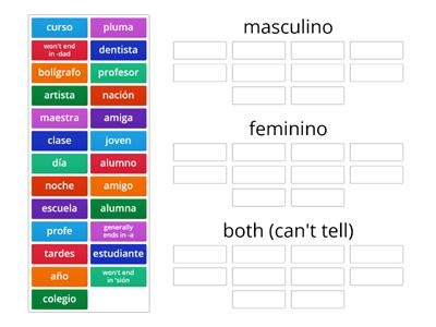 Nouns (Sustantivos) Gender (el género)