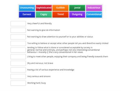 Task for revising the active vocabulary about personality traits