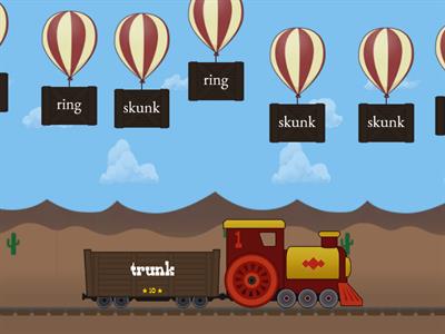 Read the words and pop the ballons that rhyme with words on  the train. ng/nk