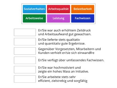 Arbeitszeugnis Kategorien