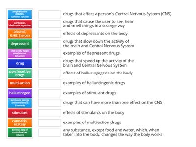 Year 9 Health - Term 2 - Drug Education - Match Up